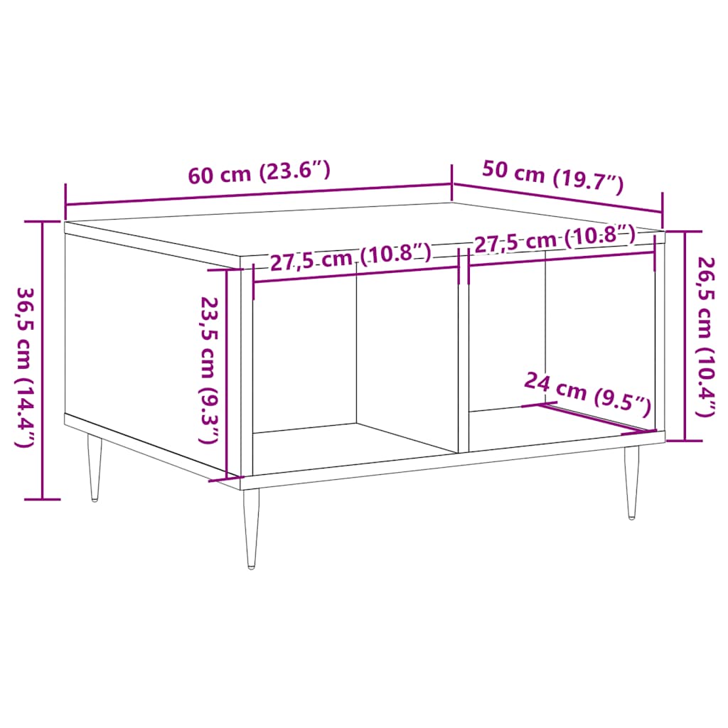 Table basse chêne artisanal 60x50x36,5 cm bois d’ingénierie - Tables basses