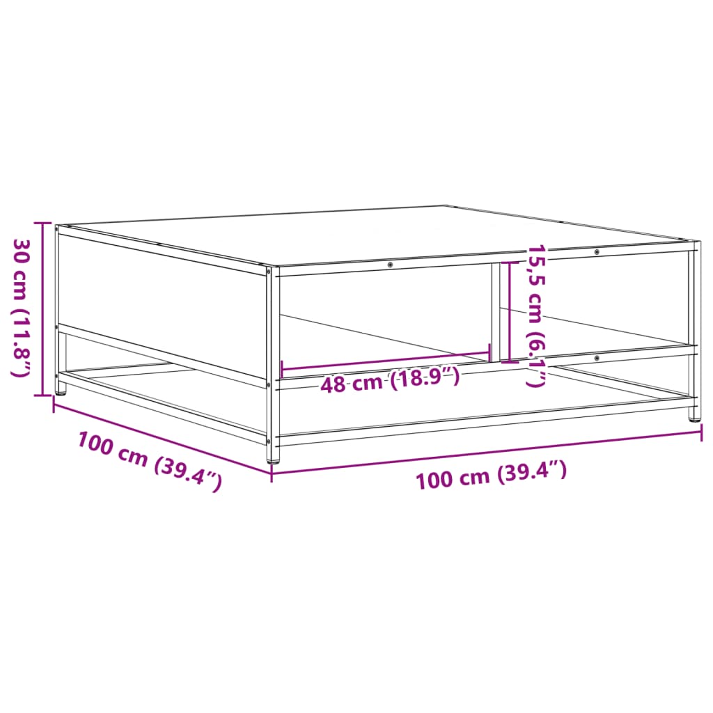 Table basse chêne fumé 100x100x30 cm bois d’ingénierie et métal - Tables basses