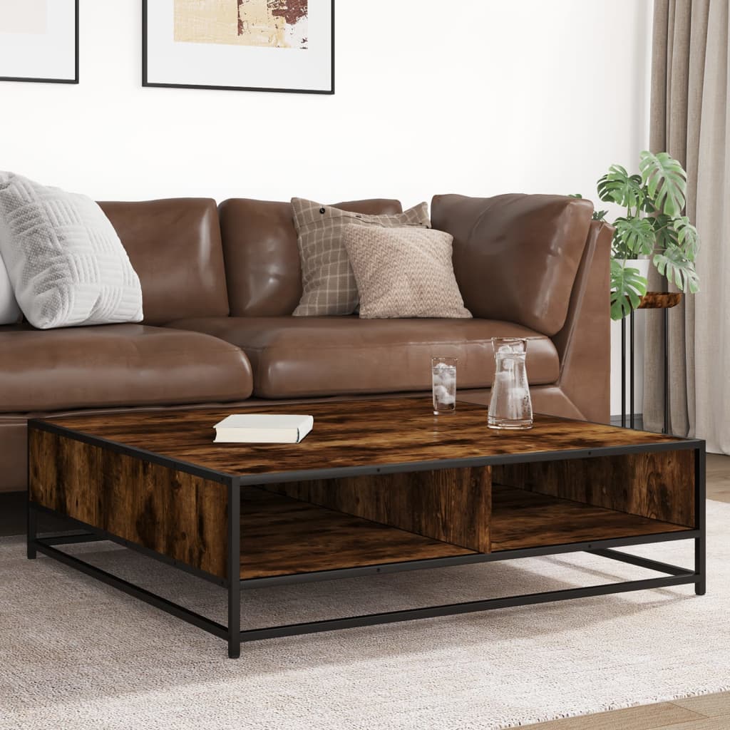 Table basse chêne fumé 100x100x30 cm bois d’ingénierie et métal - Tables basses