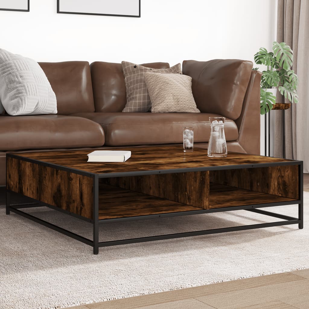 Table basse chêne fumé 100x100x30 cm bois d’ingénierie et métal - Tables basses