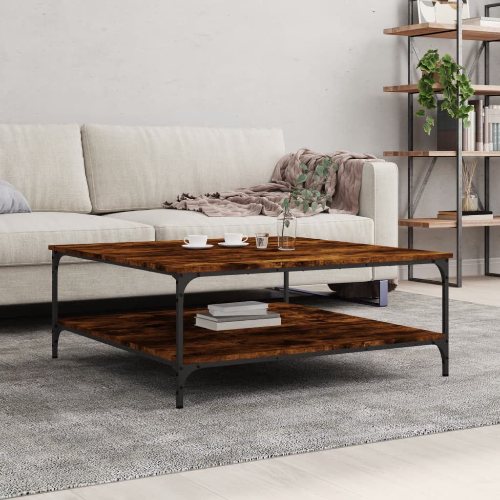 Table basse chêne fumé 100x100x40 cm bois d’ingénierie - Tables basses