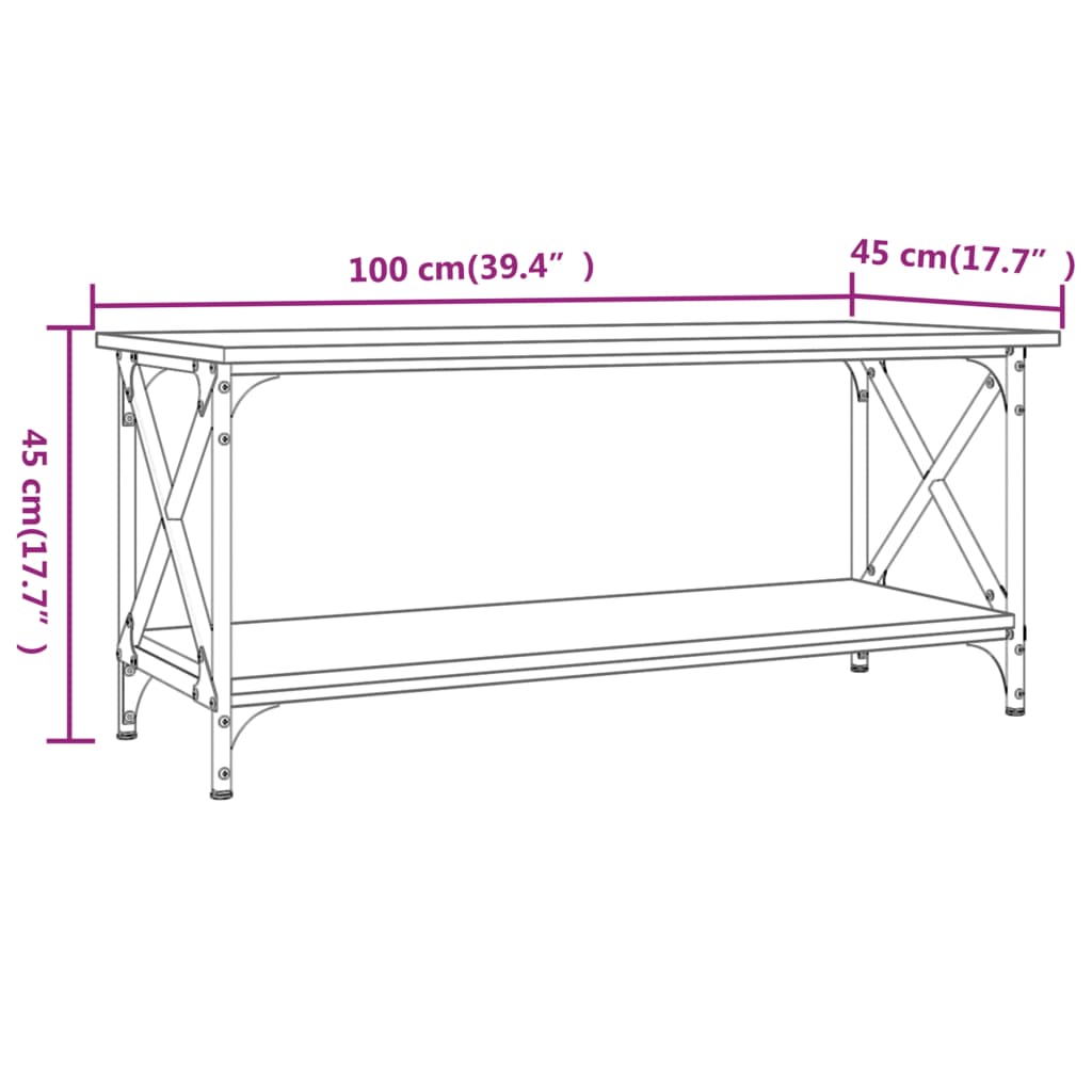 Table basse Chêne fumé 100x45x45 cm Bois d’ingénierie et fer - Tables basses