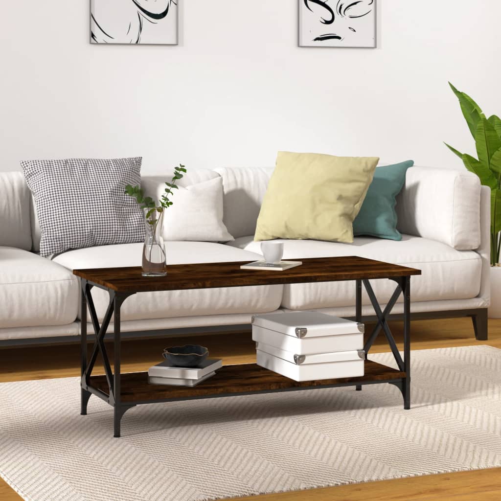 Table basse Chêne fumé 100x45x45 cm Bois d’ingénierie et fer - Tables basses