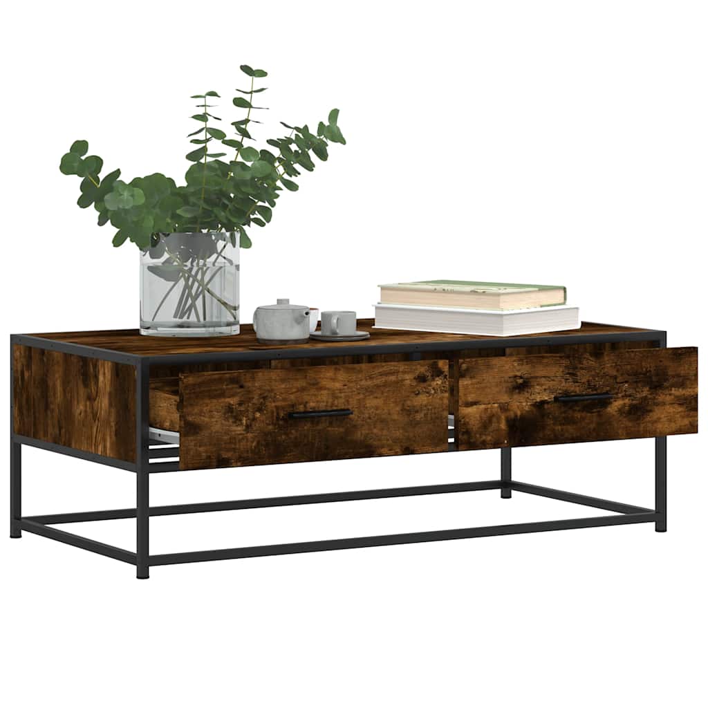Table basse chêne fumé 100x50x35 cm bois d’ingénierie et métal - Tables basses