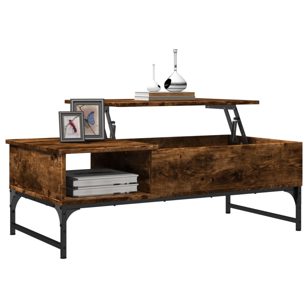 Table basse chêne fumé 100x50x35 cm bois d’ingénierie et métal - Tables basses