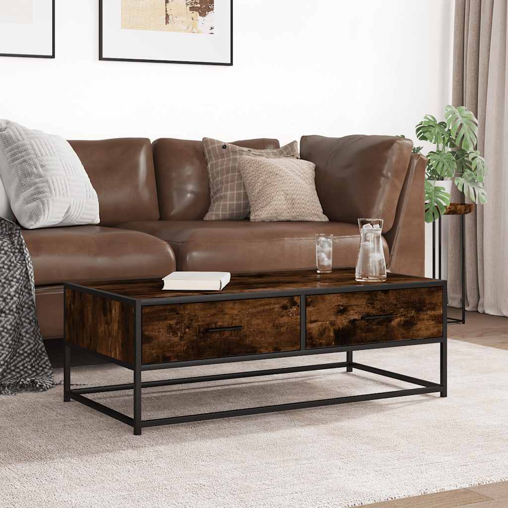 Table basse chêne fumé 100x50x35 cm bois d’ingénierie et métal - Tables basses