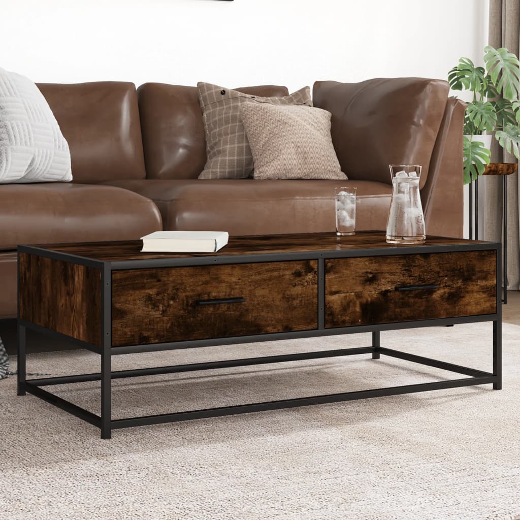 Table basse chêne fumé 100x50x35 cm bois d’ingénierie et métal - Tables basses
