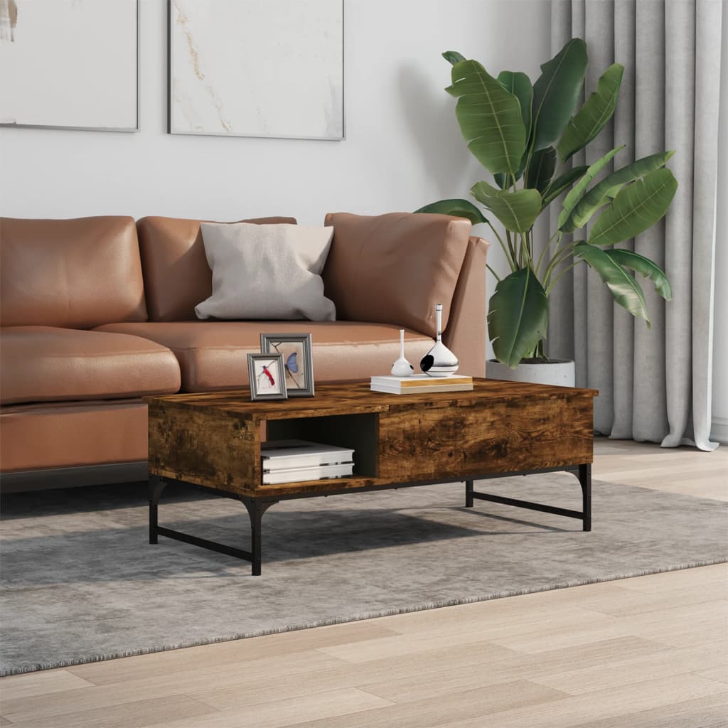 Table basse chêne fumé 100x50x35 cm bois d’ingénierie et métal - Tables basses