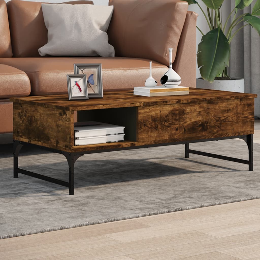 Table basse chêne fumé 100x50x35 cm bois d’ingénierie et métal - Tables basses