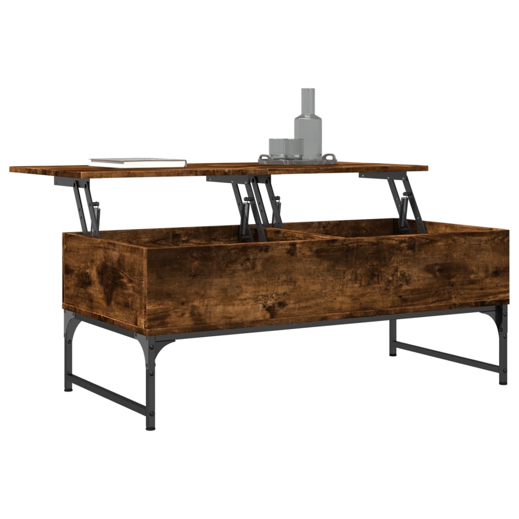 Table basse chêne fumé 100x50x40 cm bois d’ingénierie et métal - Tables basses