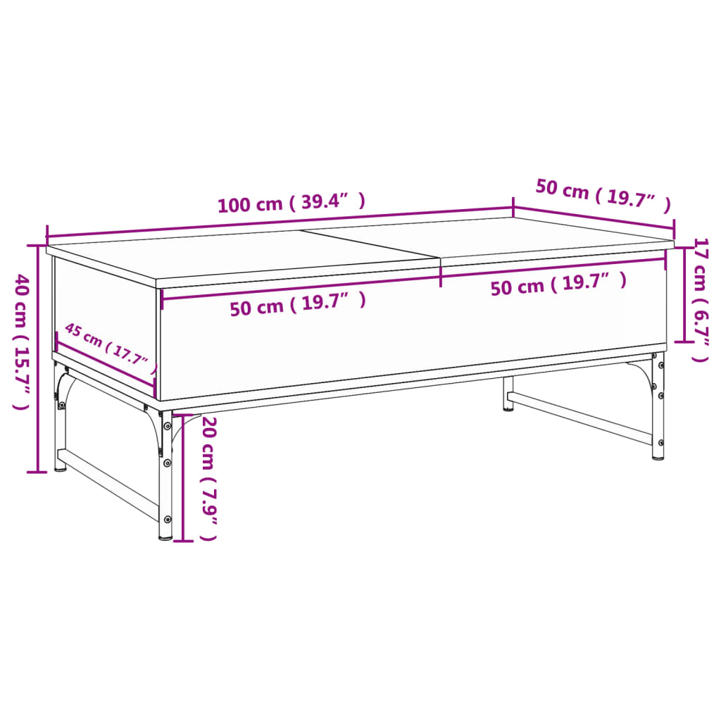 Table basse chêne fumé 100x50x40 cm bois d’ingénierie et métal - Tables basses