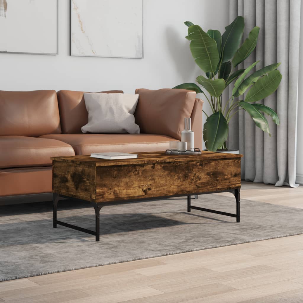 Table basse chêne fumé 100x50x40 cm bois d’ingénierie et métal - Tables basses