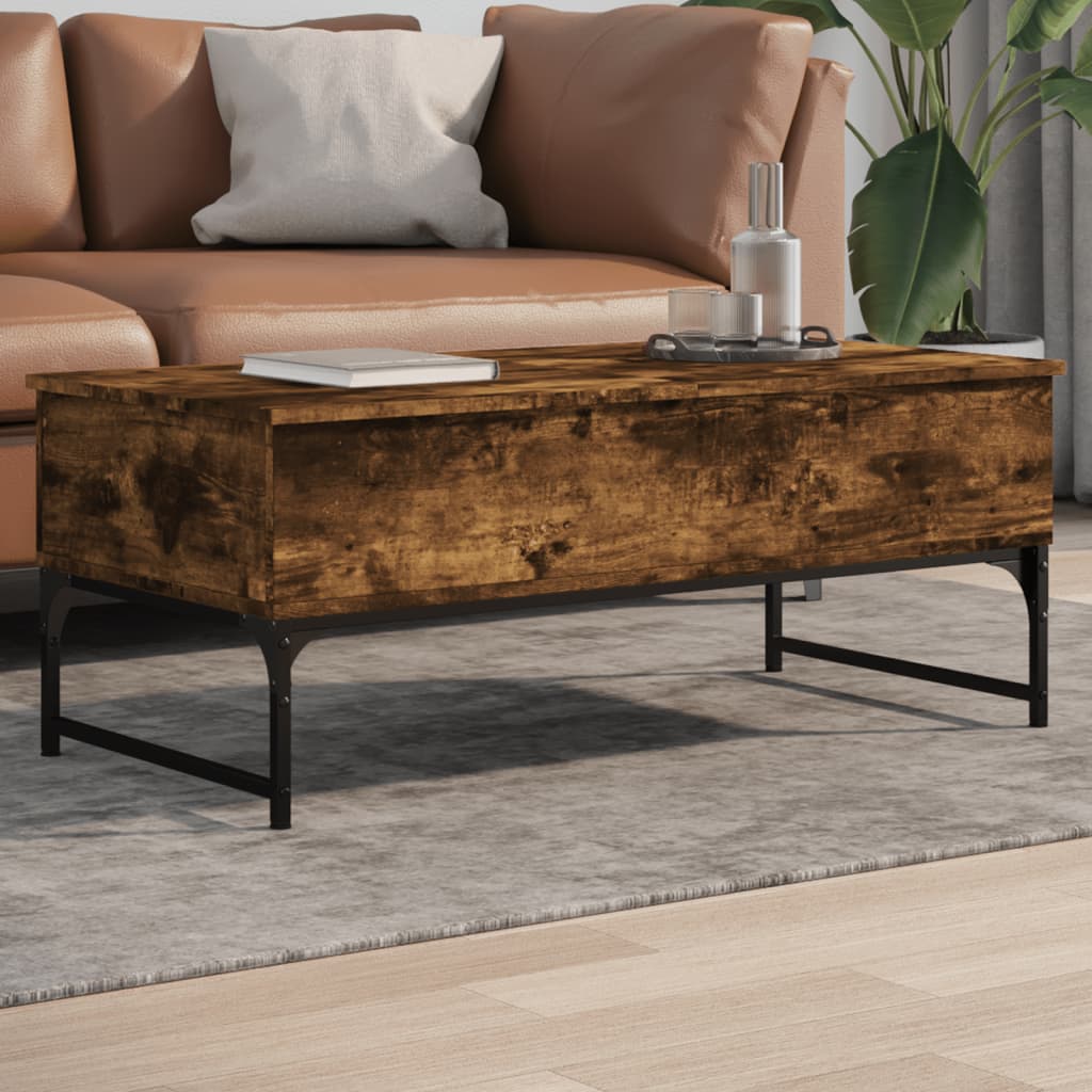 Table basse chêne fumé 100x50x40 cm bois d’ingénierie et métal - Tables basses