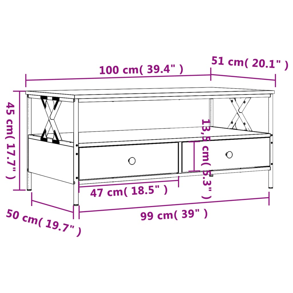 Table basse chêne fumé 100x51x45 cm bois d’ingénierie - Tables basses