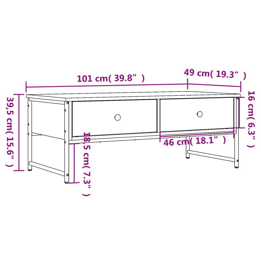 Table basse chêne fumé 101x49x39,5 cm bois d’ingénierie - Tables basses