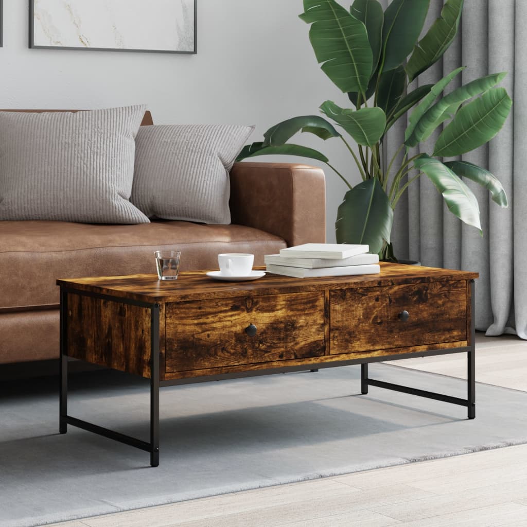 Table basse chêne fumé 101x49x39,5 cm bois d’ingénierie - Tables basses