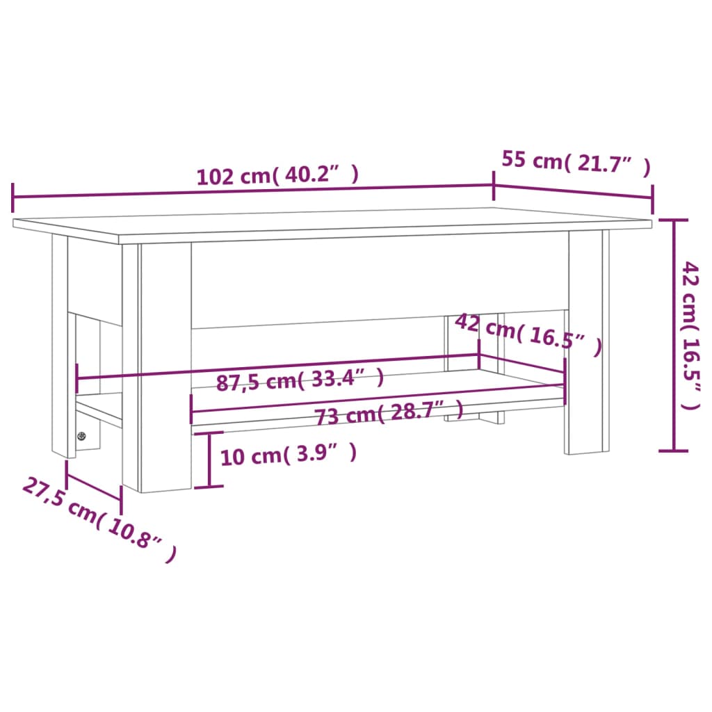 Table basse chêne fumé 102x55x42 cm bois d’ingénierie - Tables basses