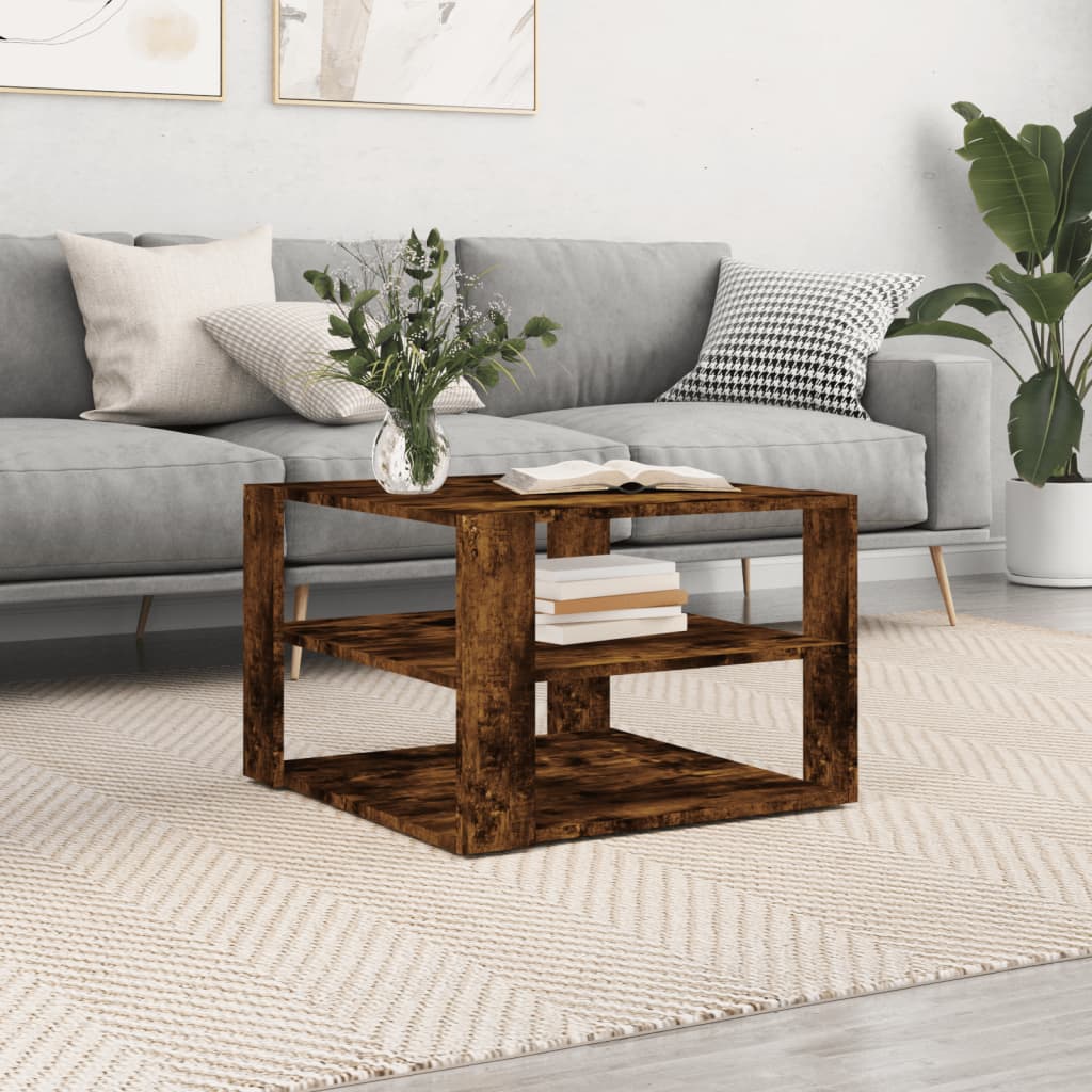 Table basse chêne fumé 59,5x59,5x40 cm bois d’ingénierie - Tables basses