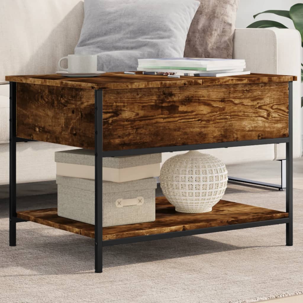 Table basse chêne fumé 70x50x50 cm bois d’ingénierie et métal - Tables basses