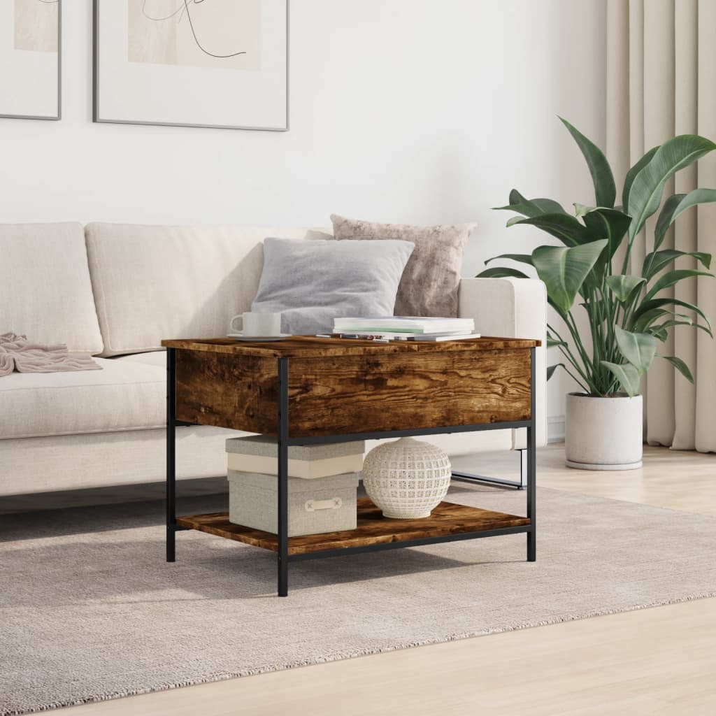 Table basse chêne fumé 70x50x50 cm bois d’ingénierie et métal - Tables basses