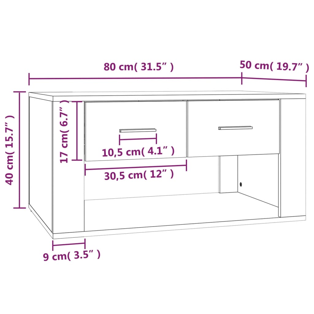 Table basse Chêne fumé 80x50x40 cm Bois d’ingénierie - Tables basses