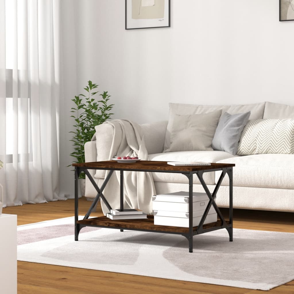 Table basse Chêne fumé 80x50x45 cm Bois d’ingénierie et fer - Tables basses