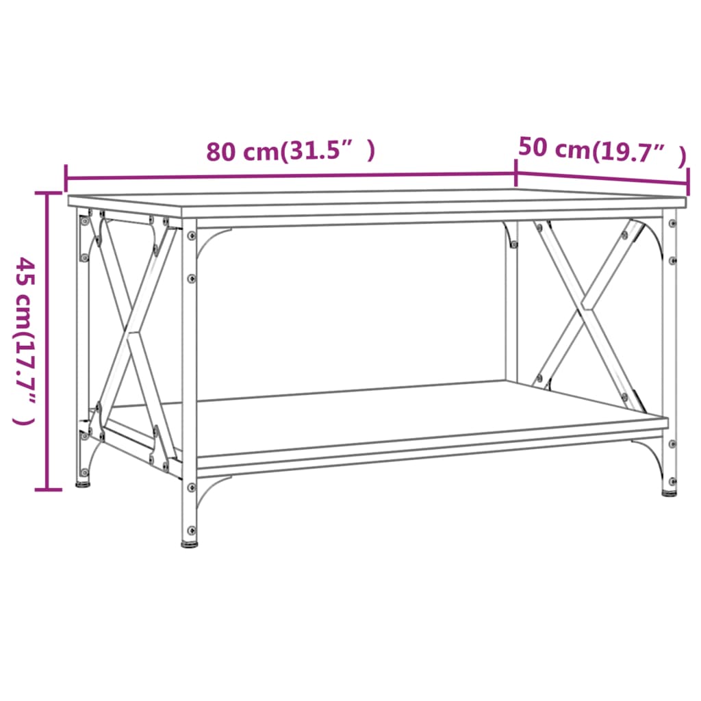Table basse Chêne fumé 80x50x45 cm Bois d’ingénierie et fer - Tables basses