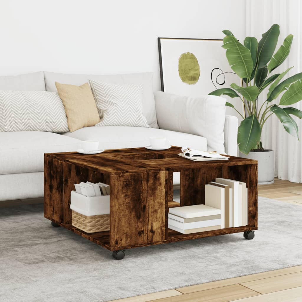 Table basse chêne fumé 80x80x40 cm bois d’ingénierie - Tables basses