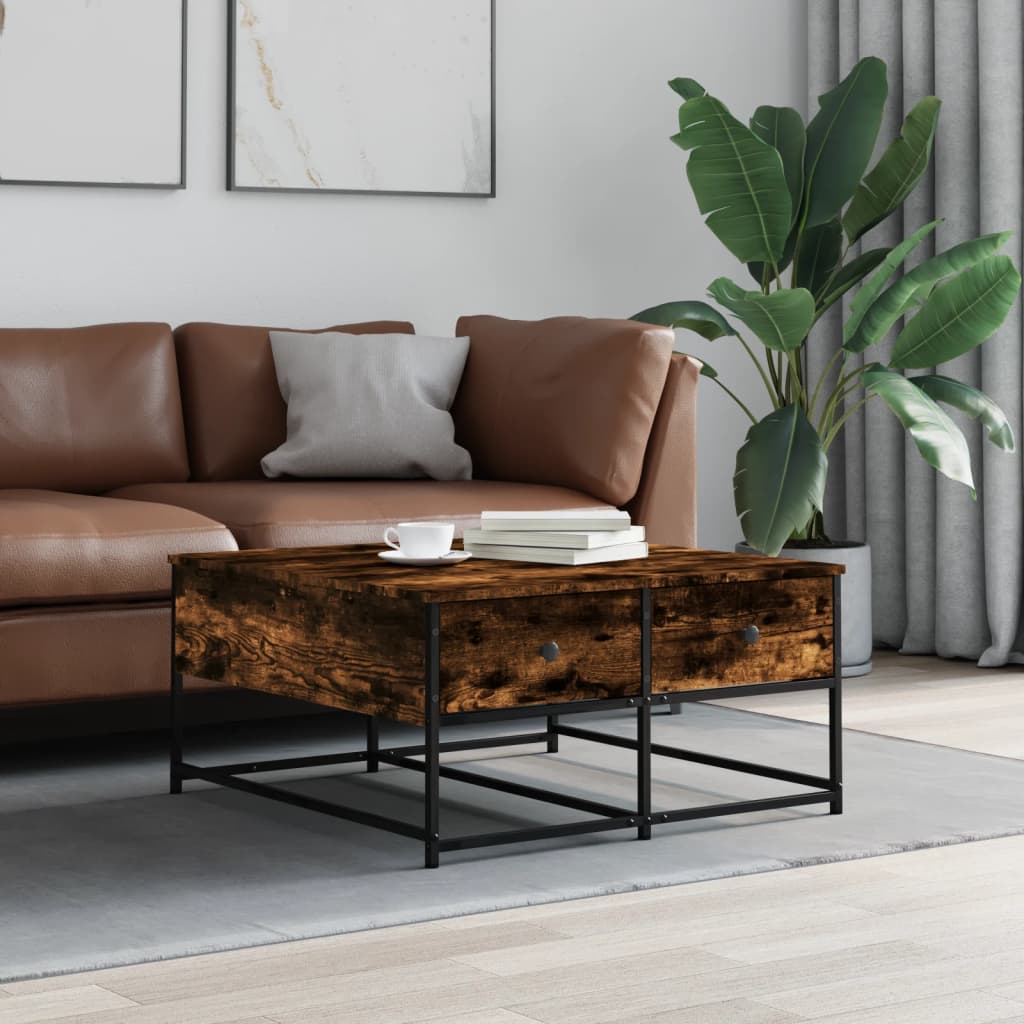 Table basse chêne fumé 80x80x40 cm bois d’ingénierie - Tables basses