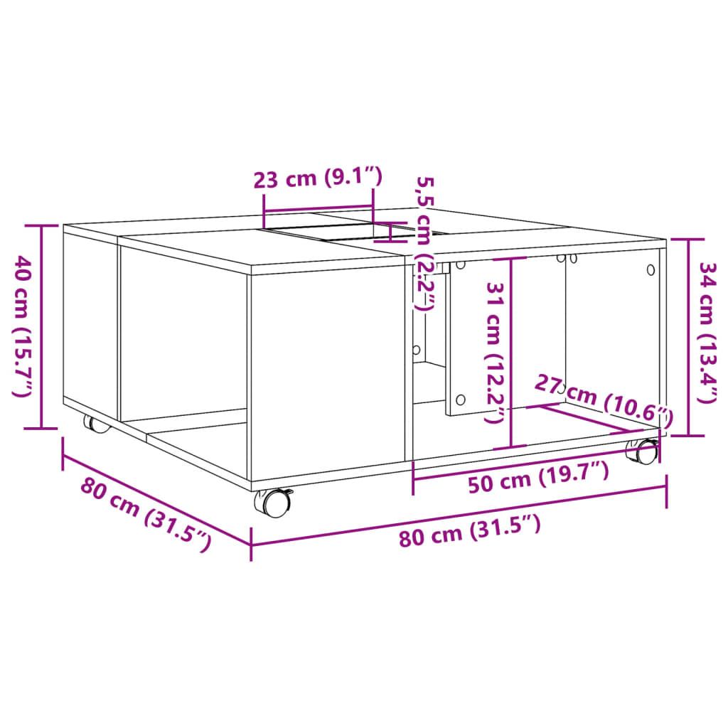 Table basse chêne fumé 80x80x40 cm bois d’ingénierie - Tables basses