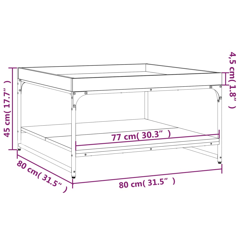 Table basse chêne fumé 80x80x45 cm bois d’ingénierie et fer - Tables basses