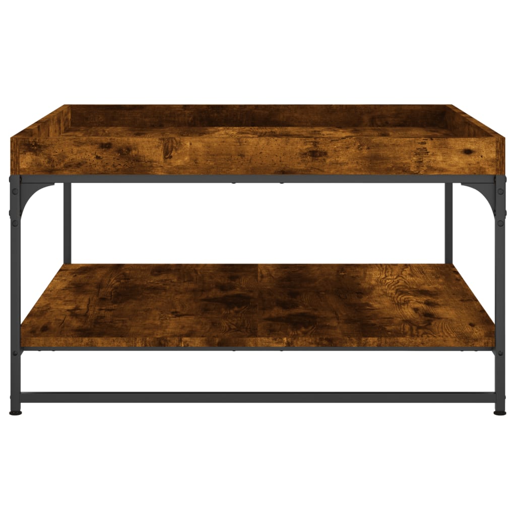 Table basse chêne fumé 80x80x45 cm bois d’ingénierie et fer - Tables basses