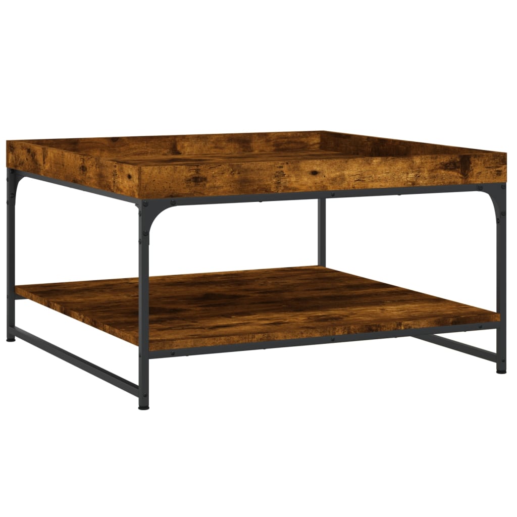Table basse chêne fumé 80x80x45 cm bois d’ingénierie et fer - Tables basses