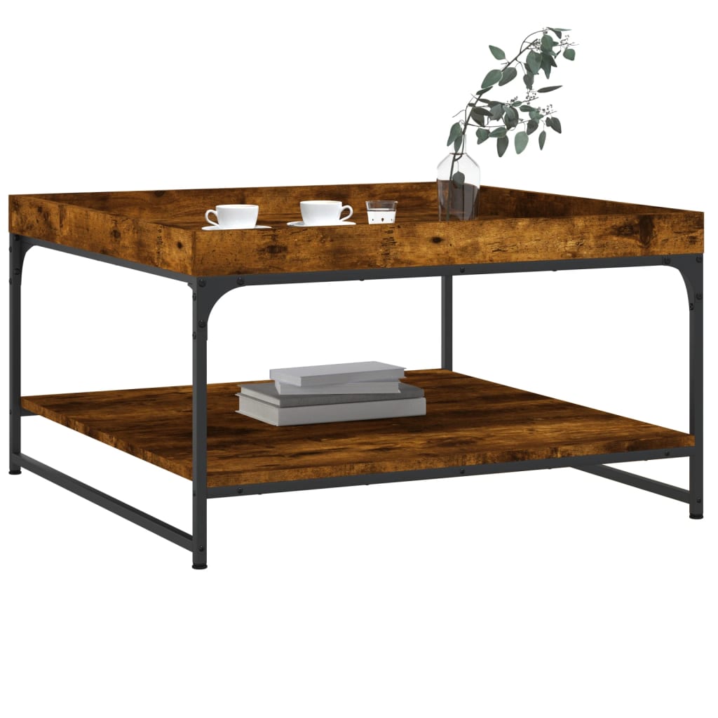 Table basse chêne fumé 80x80x45 cm bois d’ingénierie et fer - Tables basses