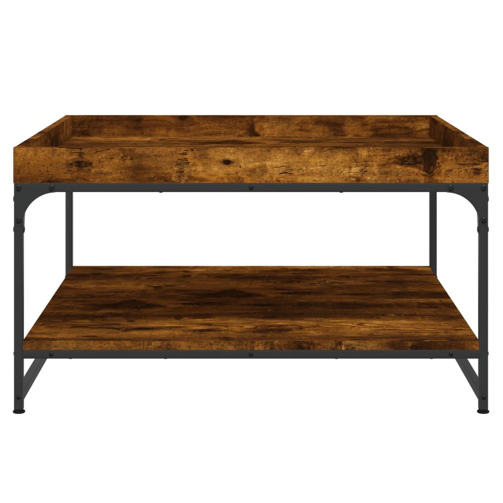 Table basse chêne fumé 80x80x45 cm bois d’ingénierie et fer - Tables basses