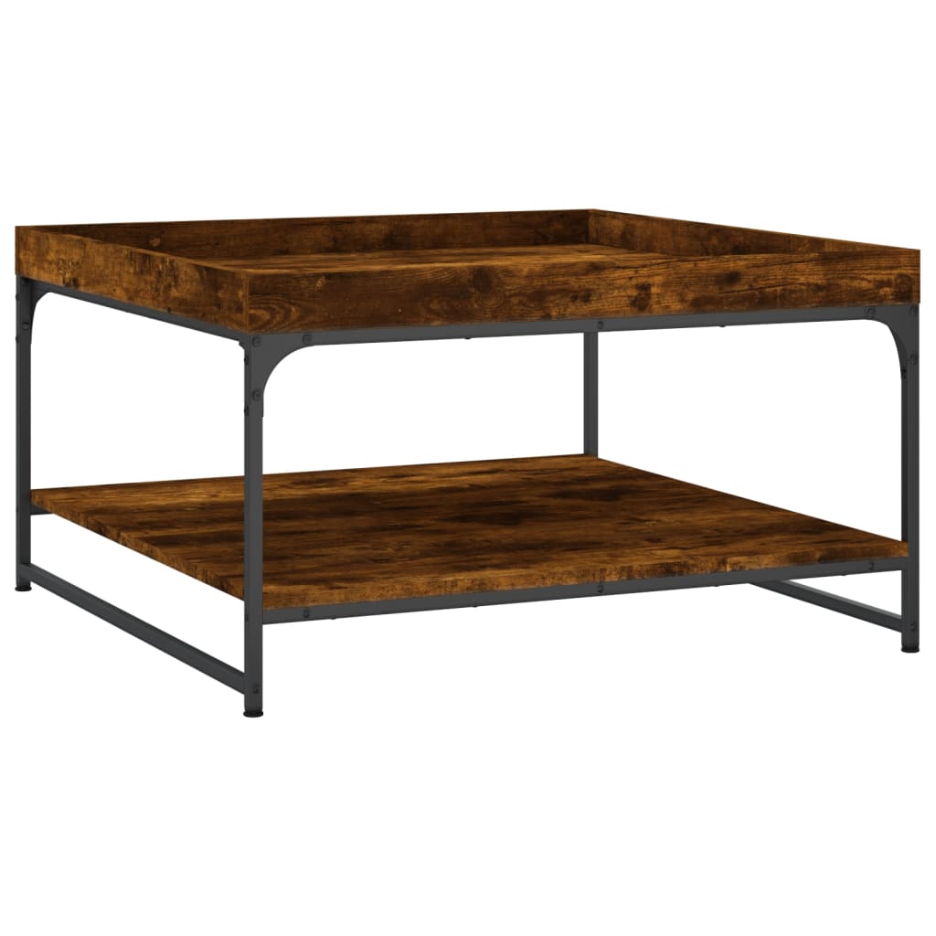 Table basse chêne fumé 80x80x45 cm bois d’ingénierie et fer - Tables basses