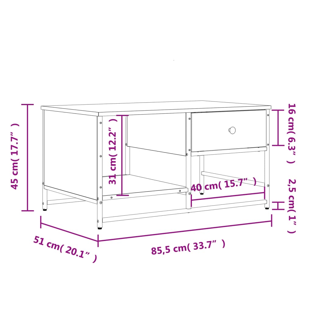 Table basse chêne fumé 85,5x51x45 cm bois d’ingénierie - Tables basses