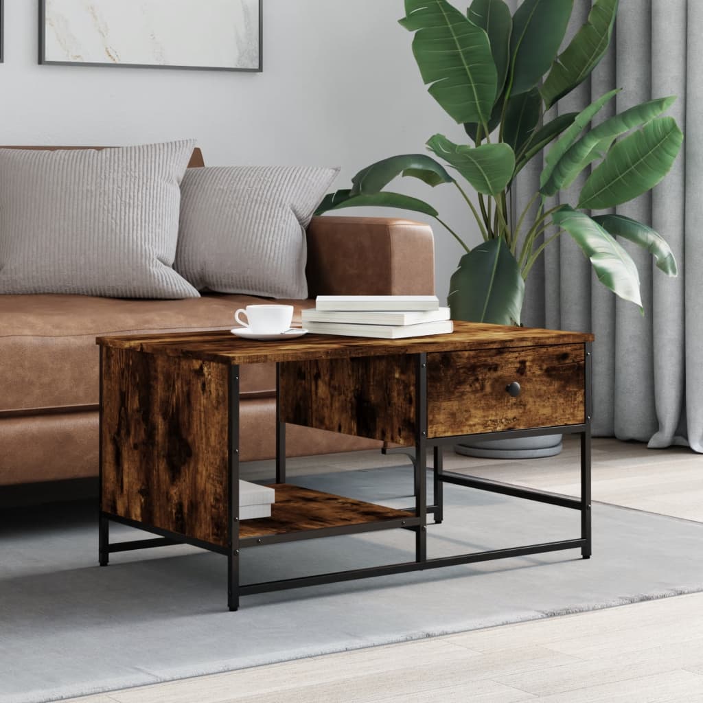 Table basse chêne fumé 85,5x51x45 cm bois d’ingénierie - Tables basses