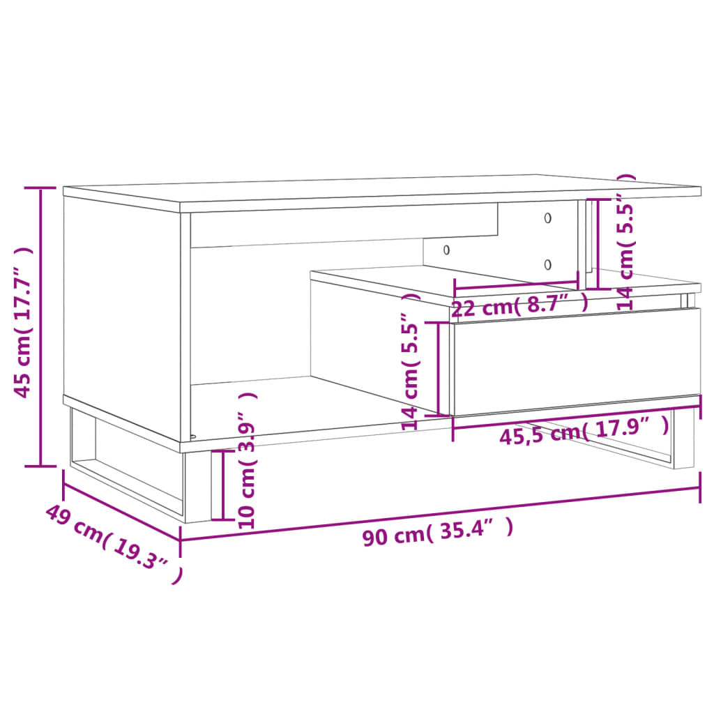 Table basse Chêne fumé 90x49x45 cm Bois d’ingénierie - Tables basses