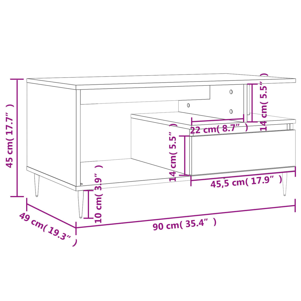 Table basse Chêne fumé 90x49x45 cm Bois d’ingénierie - Tables basses