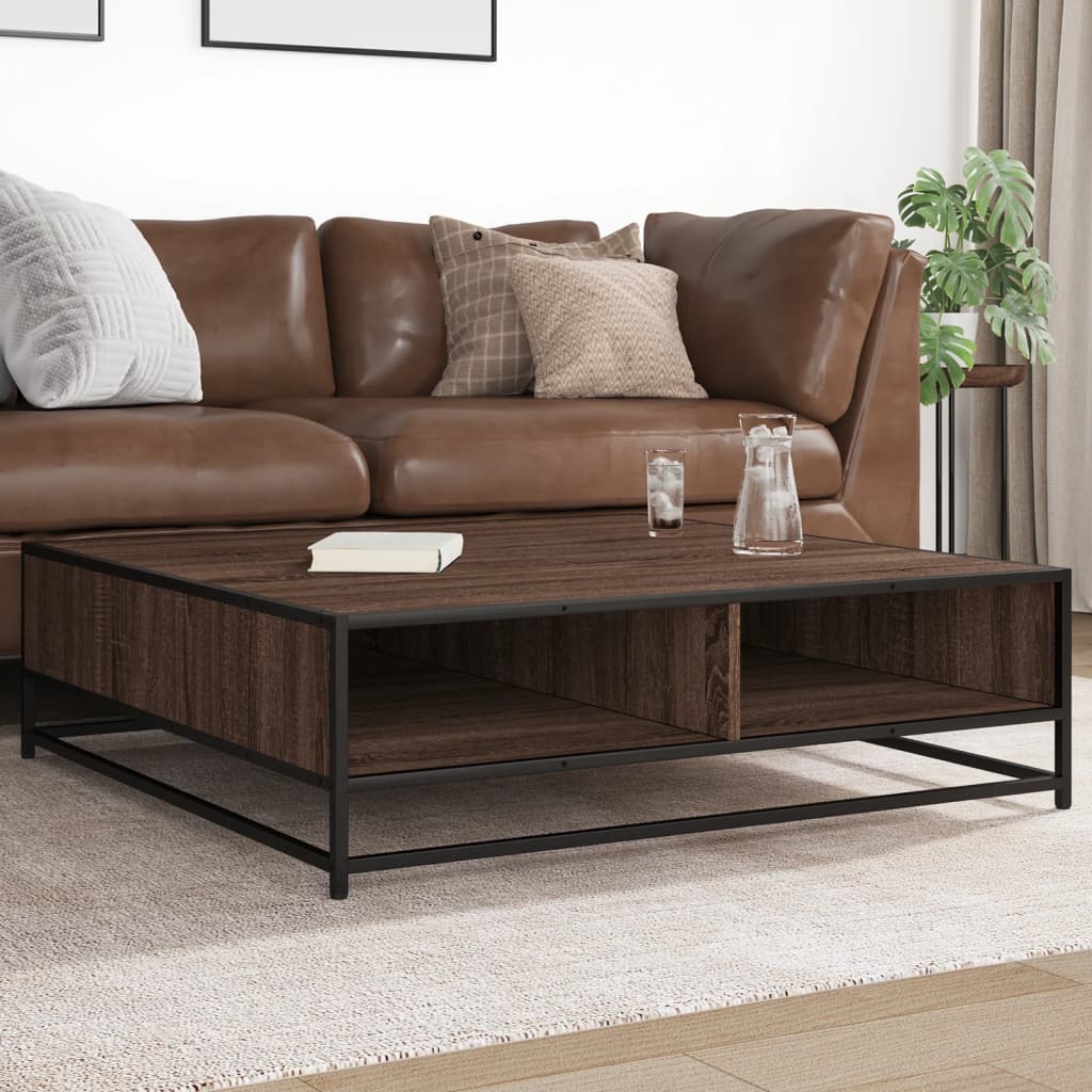 Table basse chêne marron 100x100x30 cm bois d’ingénierie/métal - Tables basses