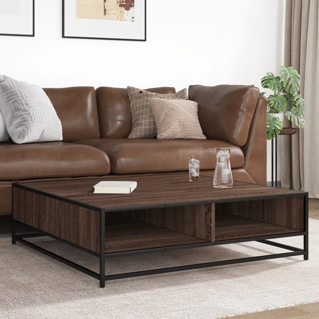 Table basse chêne marron 100x100x30 cm bois d’ingénierie/métal - Tables basses