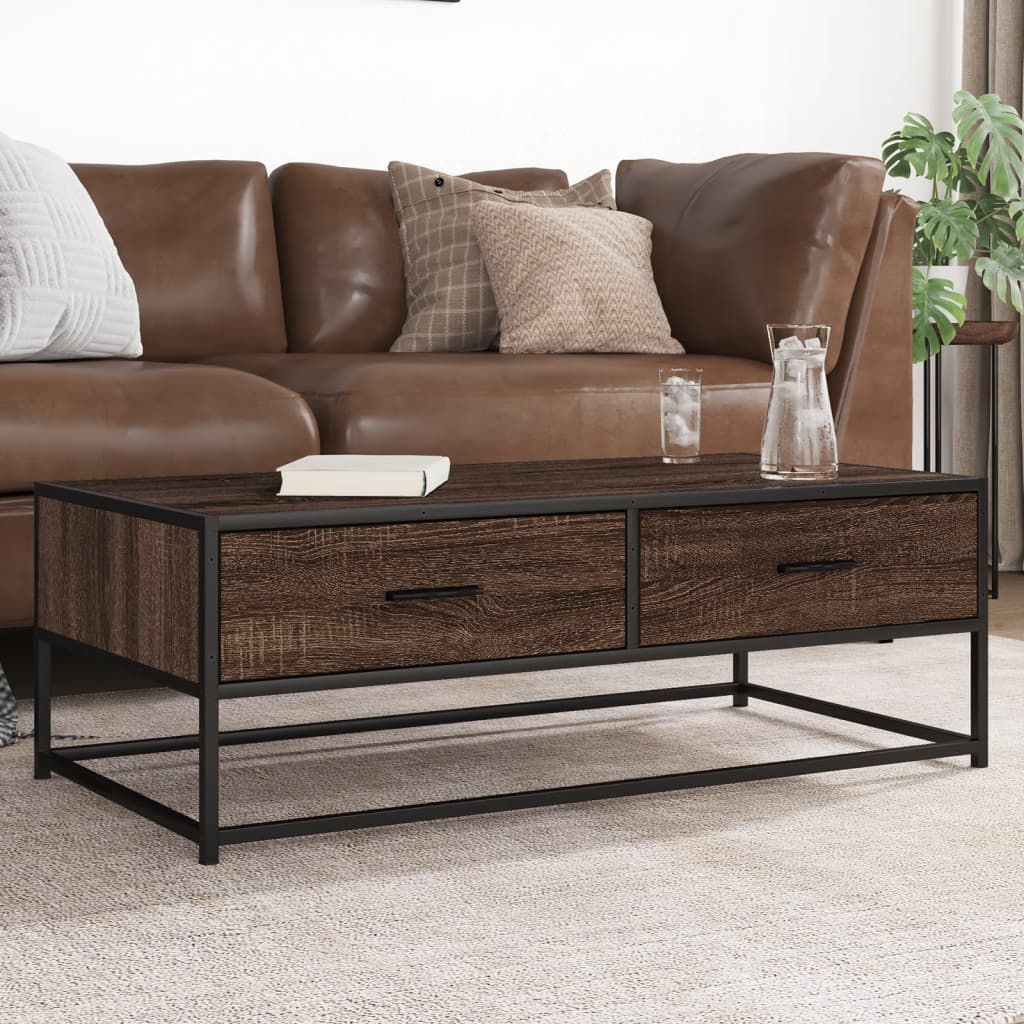 Table basse chêne marron 100x50x35cm bois d’ingénierie et métal - Tables basses