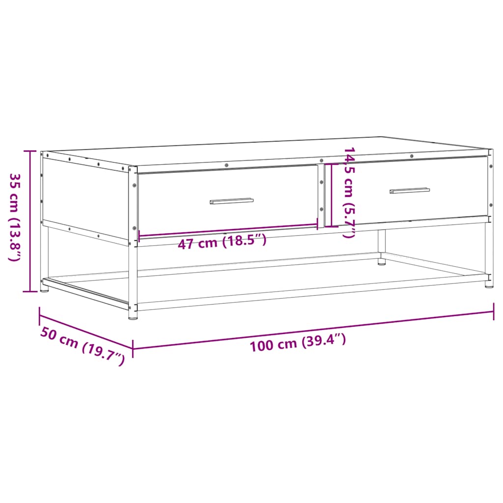 Table basse chêne marron 100x50x35cm bois d’ingénierie et métal - Tables basses