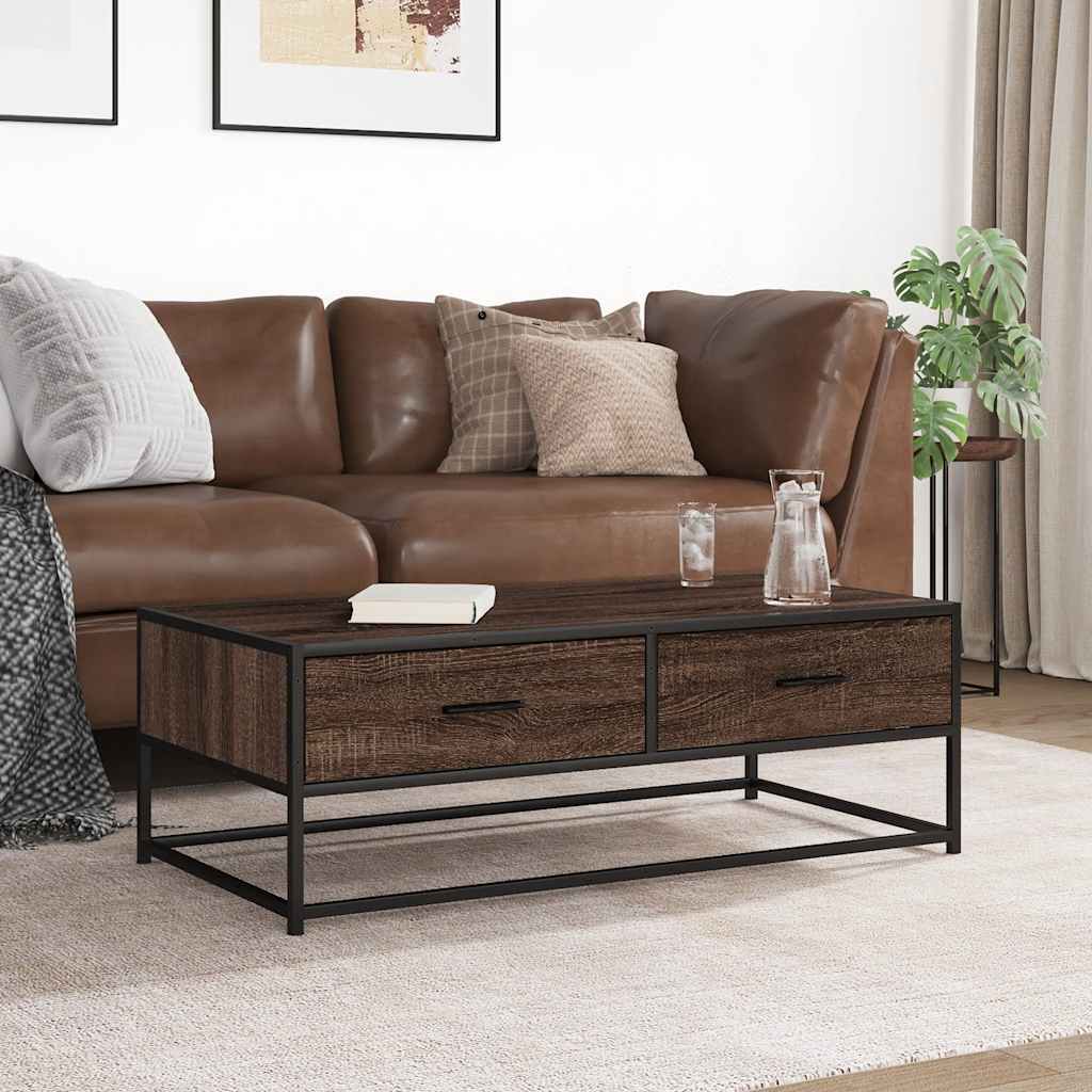 Table basse chêne marron 100x50x35cm bois d’ingénierie et métal - Tables basses