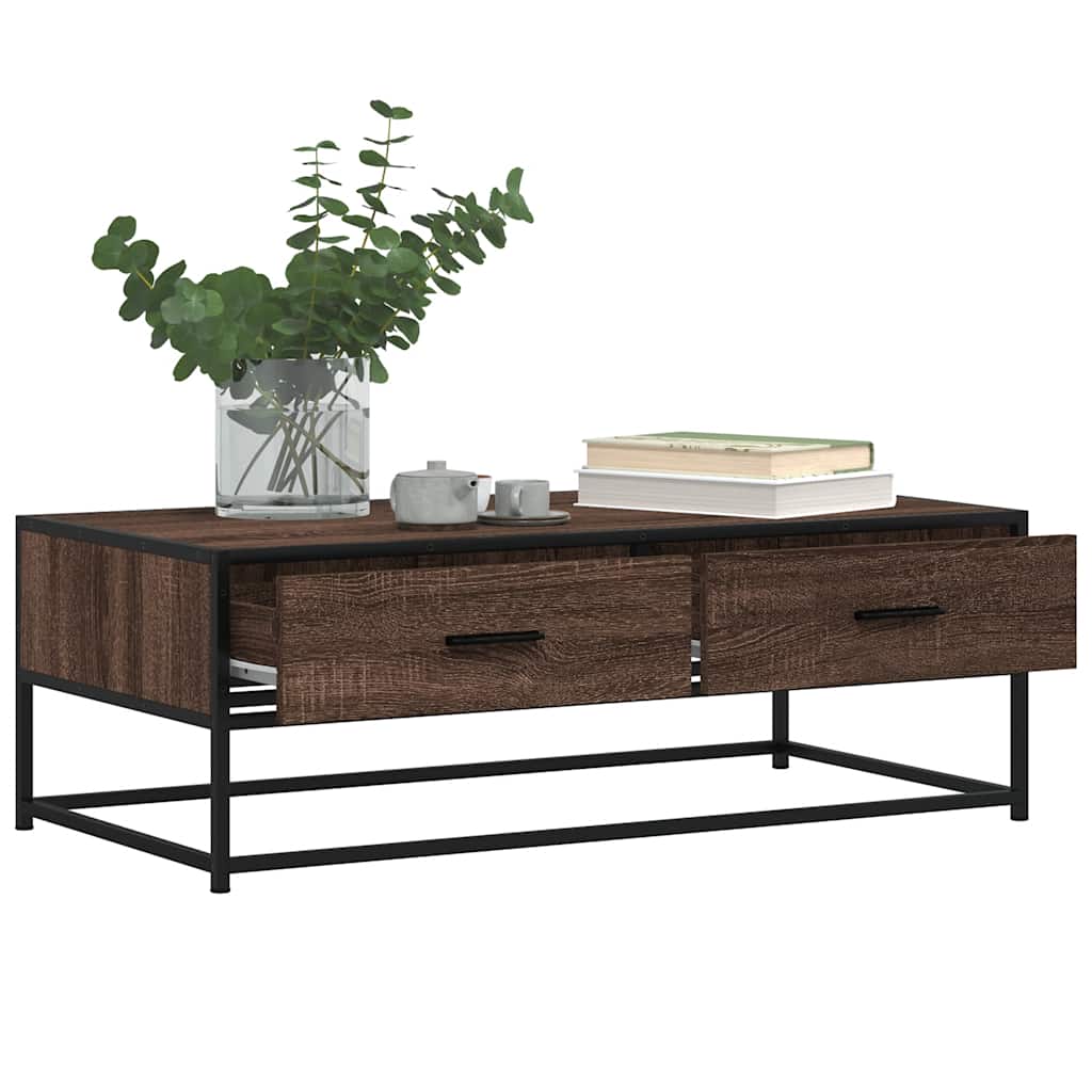 Table basse chêne marron 100x50x35cm bois d’ingénierie et métal - Tables basses