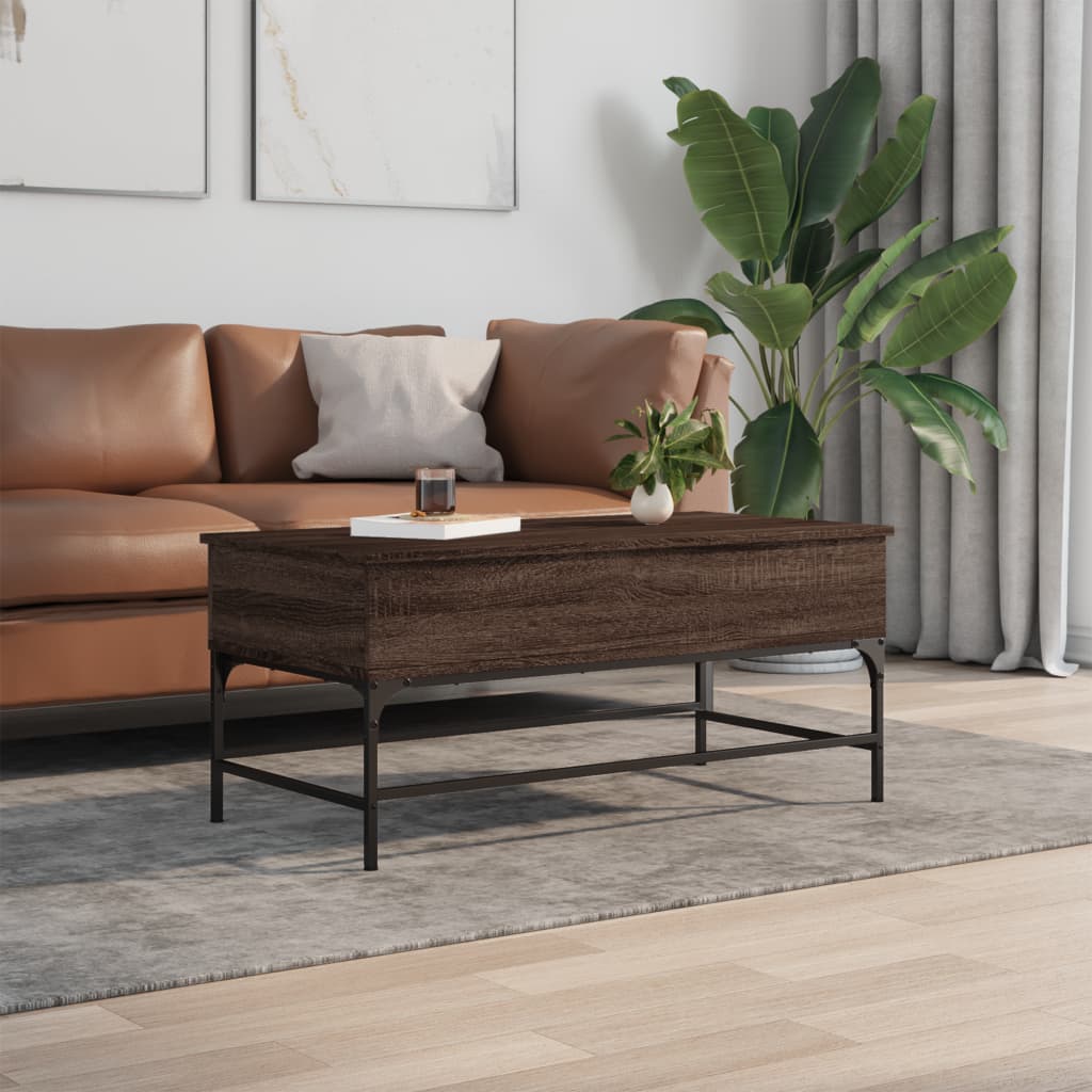 Table basse chêne marron 100x50x45cm bois d’ingénierie et métal - Tables basses