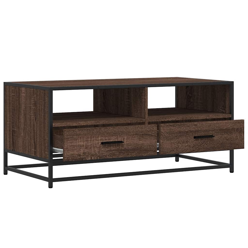 Table basse chêne marron 100x50x45cm bois d’ingénierie et métal - Tables basses