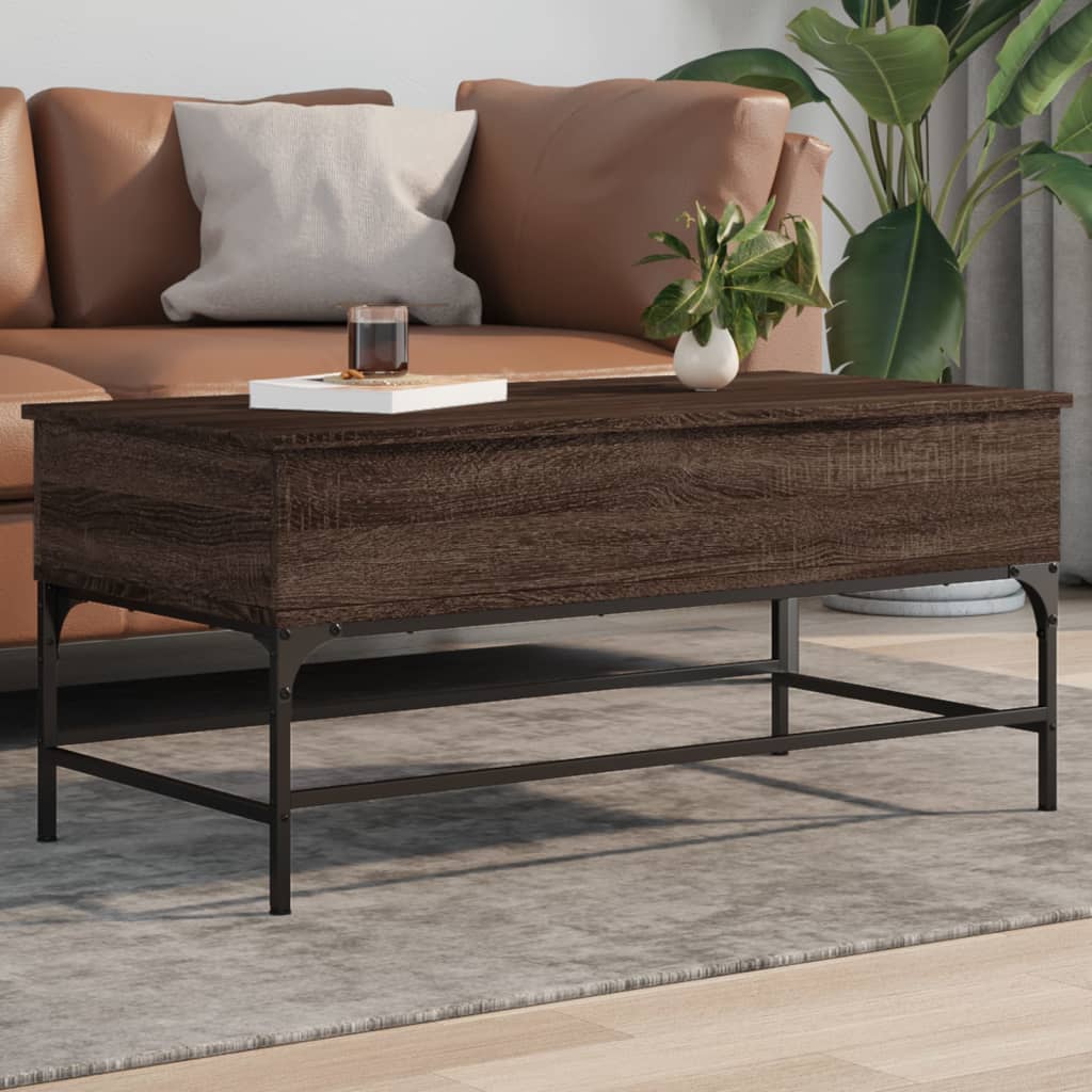 Table basse chêne marron 100x50x45cm bois d’ingénierie et métal - Tables basses