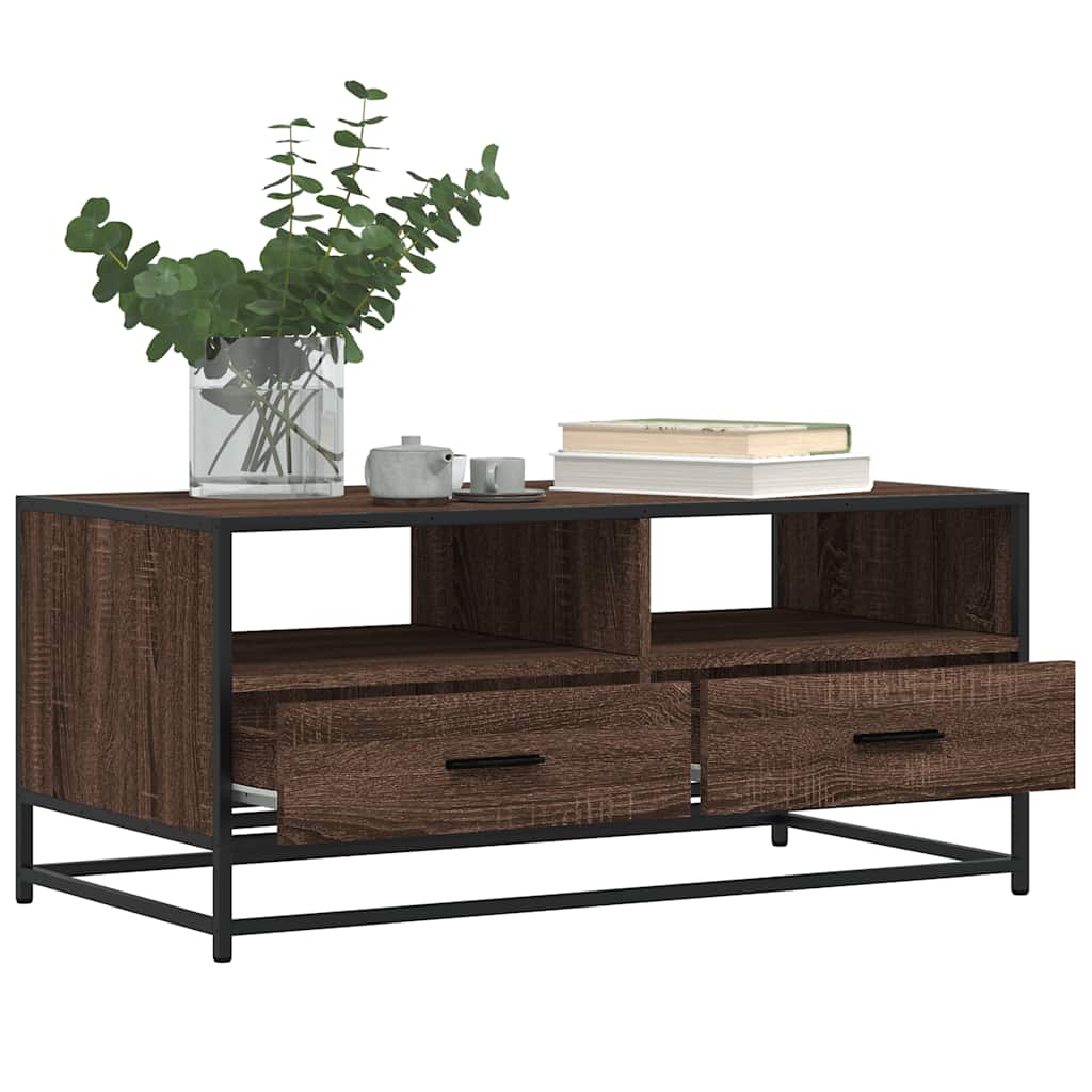 Table basse chêne marron 100x50x45cm bois d’ingénierie et métal - Tables basses